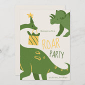 Invitation Green Illustration Roar Anniversaire Fête Invitati (Devant / Derrière)