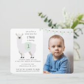 Invitation Green & Ivory Cute Llama Anniversaire de enfant Pa (Debout devant)