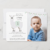Invitation Green & Ivory Cute Llama Anniversaire de enfant Pa (Devant)