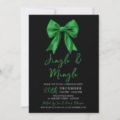 Invitation Green Jingle & Mingle Christmas Party Bow Black (Devant)