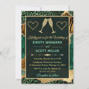Invitation Green Jungle Poster de animal Gold Parties scintil