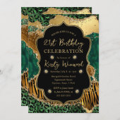 Invitation Green Jungle Safari Parties scintillant Agate 21e  (Devant / Derrière)