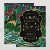 Invitation Green Jungle Safari Parties scintillant Agate 21e  (Devant / Derrière)