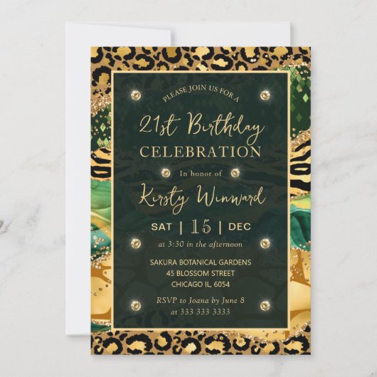 Invitation Green Jungle Safari Parties scintillant Agate 21e (Devant)