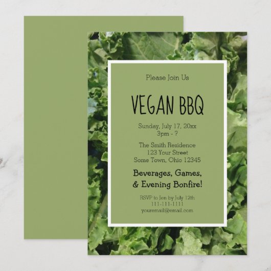 Invitation Green Kale Vegan Bbq Cookout Party (Devant / Derrière)