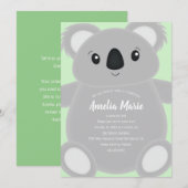 Invitation Green Koala Bear fête d'anniversaire (Devant / Derrière)