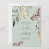 Invitation Green Koala Bear Jolie fête d'anniversaire Invitat (Devant)