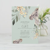 Invitation Green Koala Bear Jolie fête d'anniversaire Invitat (Debout devant)