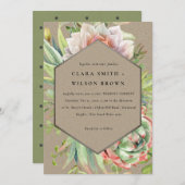 INVITATION GREEN KRAFT DESERT SUCCULENT CACTI FOLIAGE MARIAGE (Devant / Derrière)
