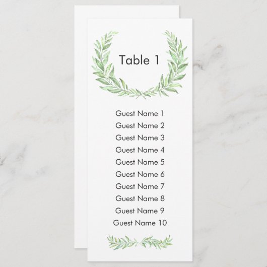 Invitation Green Laurel Wreath Guest Seating Plan (Devant / Derrière)