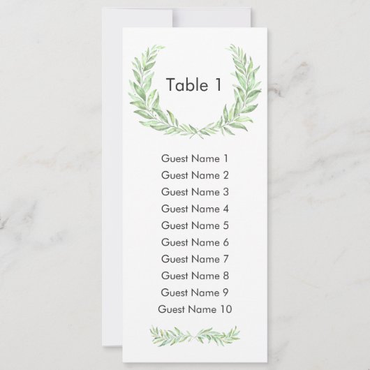 Invitation Green Laurel Wreath Guest Seating Plan (Devant)