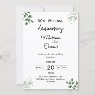 Invitation 'Green Leaf' 60e anniversaire de mariage Standard