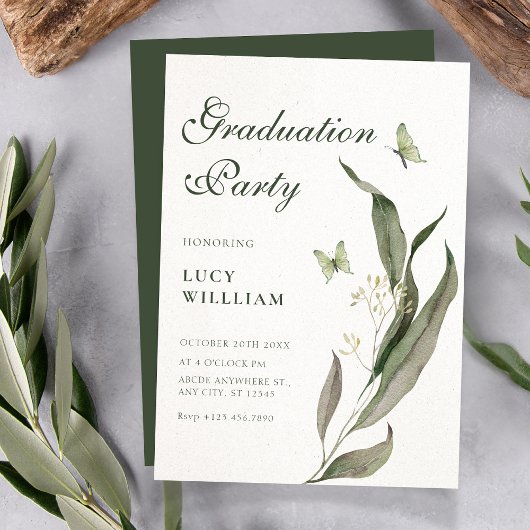 Invitation Green leaf Aesthetic elegant graduation 