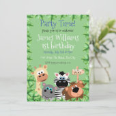 Invitation Green Leaf Zoo Animal Birthday Invitable (Debout devant)