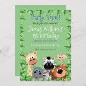 Invitation Green Leaf Zoo Animal Birthday Invitable (Devant / Derrière)