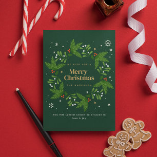 Invitation Green Leave Snowflake Joyeux Noël