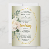 Invitation Green Leaves Pink Floral Golden Geometric Wedding (Devant)