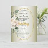 Invitation Green Leaves Pink Floral Golden Geometric Wedding (Debout devant)