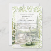 Invitation Green Leaves White Floral Love Bunny Wedding (Devant)