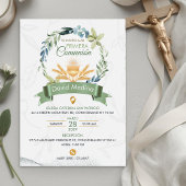 Invitation Green Leaves Wreath First Holy Communion Catholic