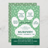Invitation Green Let’s Pawty, Empreinte de patte (Devant / Derrière)