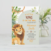 Invitation Green Lion Little King On The Way Baby Shower (Debout devant)