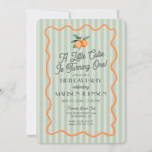 Invitation Green Little Cutie Pastel Citrus Thème Anniversair (Devant)