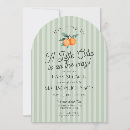 Invitation Green Little Cutie Sur Le Chemin Baby shower Citru (Devant)