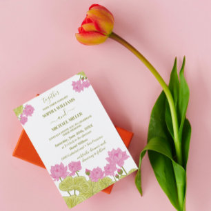 Invitation Green Lotus Lily Flowers Mariage Indien