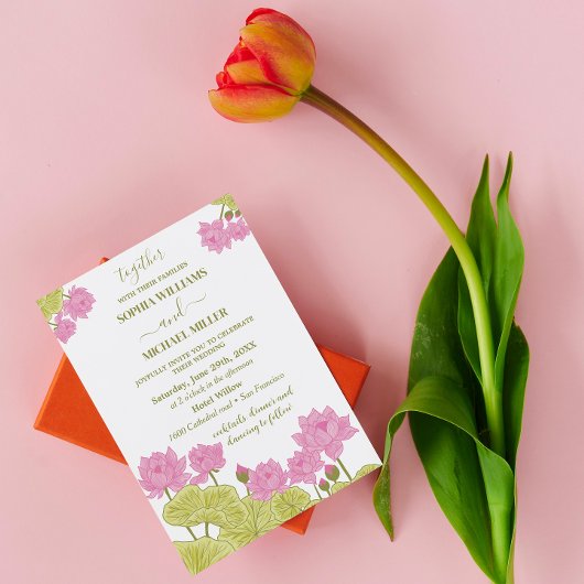 Invitation Green Lotus Lily Flowers Mariage Indien