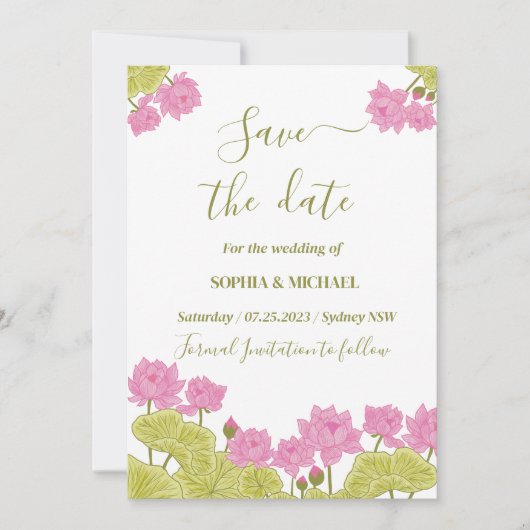 Invitation Green Lotus Lily Flowers Mariage Indien date de sa (Devant)