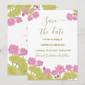 Invitation Green Lotus Lily Flowers Mariage Indien date de sa (Devant / Derrière)