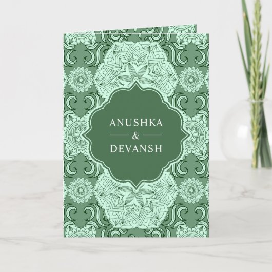 Invitation Green Mandala QR Code Mariage indien (Devant)
