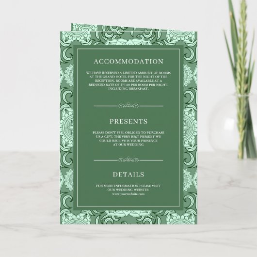 Invitation Green Mandala QR Code Mariage indien (Dos)