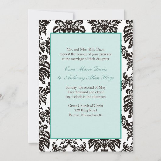 Invitation Green Mariage damassé moderne (Devant)