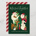 Invitation Green Merrier Together Père Noël et Friends Card<br><div class="desc">Carte douce et amusante pour une année difficile. Avec Père Noël et ses elfes,  bonhomme de neige,  casse-noix,  rennes,  yeti,  pain d'épice et lapin.</div>