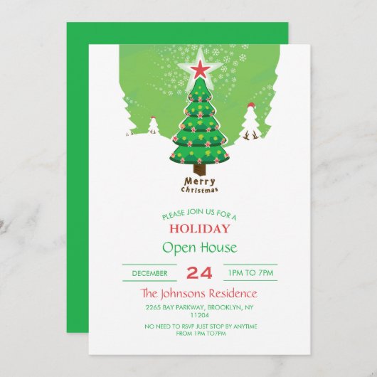 Invitation Green Merry Christmas (Devant / Derrière)