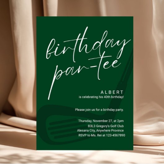 Invitation Green Minimalist Men Golf Birthday Par-Tee
