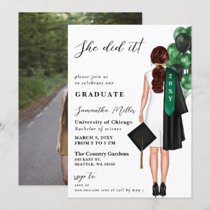 Invitation Green Minimalist Photo Elle L'A Fait Diplôme