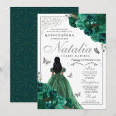 Invitation Green Mis Quince Anos Princess Robe Papillons (Devant / Derrière)