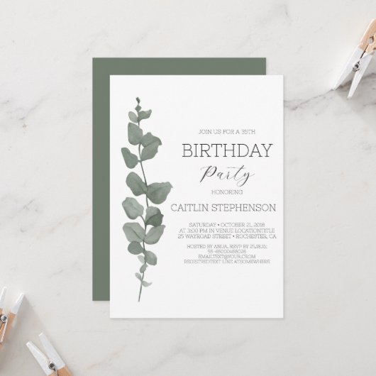 Invitation Green Modern 35e anniversaire fête (Devant/Arrière en situation)