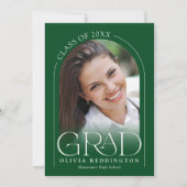 Invitation Green Modern Minimal Arch Photo Graduation Party (Devant)
