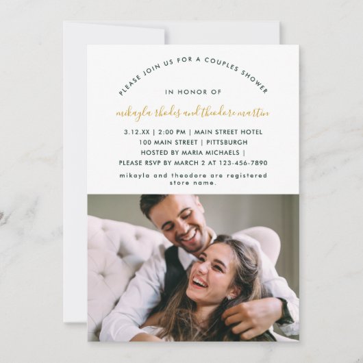 Invitation Green Modern Script Couples Douche Faux Gold Photo (Devant)