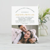 Invitation Green Modern Script Couples Douche Faux Gold Photo (Debout devant)
