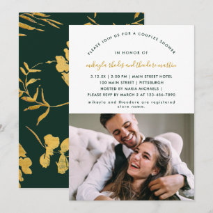 Invitation Green Modern Script Couples Douche Faux Gold Photo