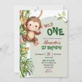 Invitation Green Monkey Wild One Safari First Birthday (Devant)