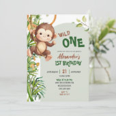 Invitation Green Monkey Wild One Safari First Birthday (Debout devant)