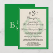 Invitation Green Monogram Laurel Classic College Graduation (Devant / Derrière)