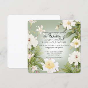 Invitation Green n White Rose Peony Botanique Floral Mariage