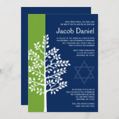 Invitation Green Navy Tree of Life Bar Mitzvah (Devant / Derrière)